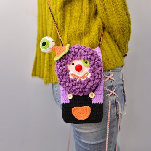 Handmade Crochet Clown Phone Bag A Quirky and Unique Gift for Her - Image 6