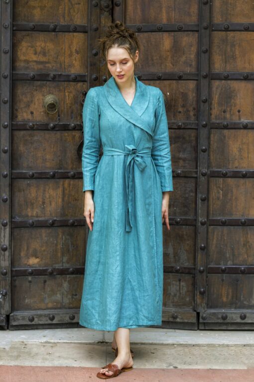 Elegant Linen Wrap Dress Versatile Maxi with Pockets, Plus and Petite Sizes - Image 4
