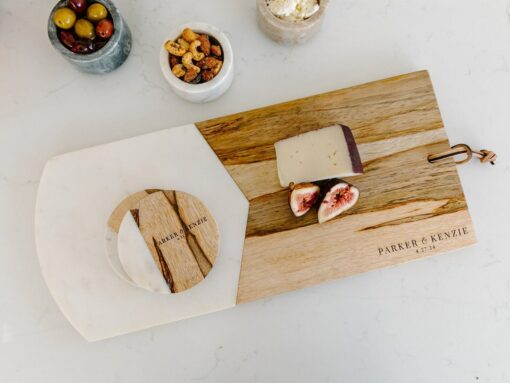Elegant Marble and Wood Cheese Board Set A Culinary Canvas for Memorable Gatherings - Image 3