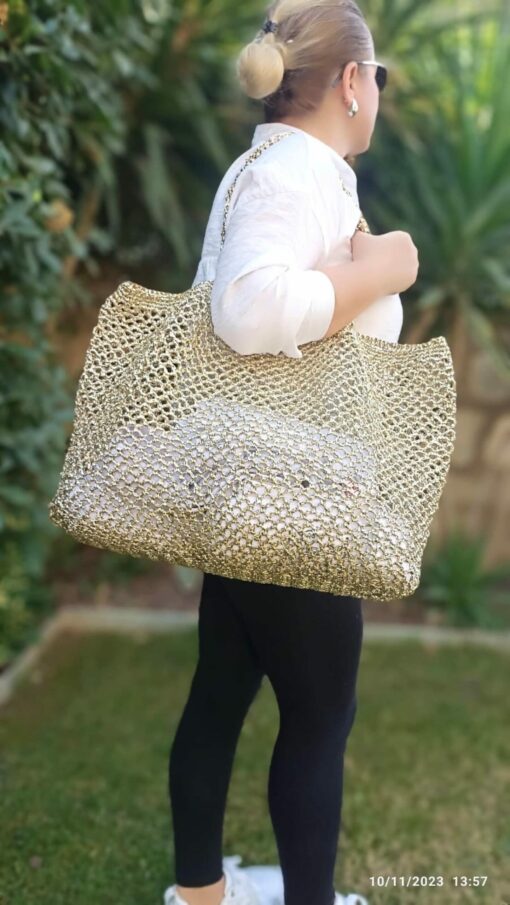 Shimmering Gold Raffia Tote The Perfect Beach Companion - Image 3