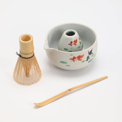 Hand-Painted Fish Ceramic Matcha Bowl with Bamboo Whisk and Chasen Holder Elevate Your Matcha Ritual - Image 2