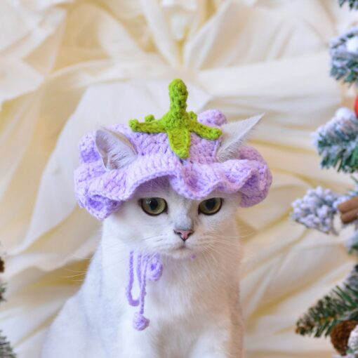 Enchanting Eggplant Elegance Matching Crochet Hat Set for You and Your Furry Friend - Image 6