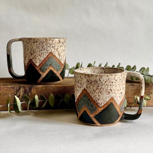 Celestial Peaks Handmade Ceramic Mug with Geometric Ascent - Image 2