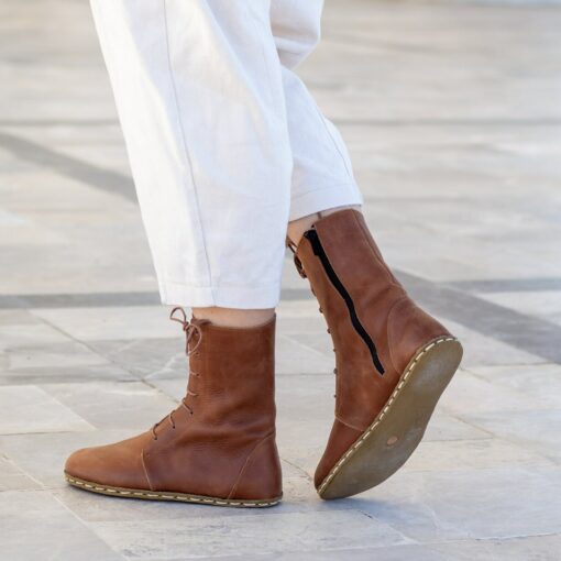 Earth Shoe Barefoot Boots | Grounding Copper Rivet | Crazy New Brown Leather Boots for Women - Image 3