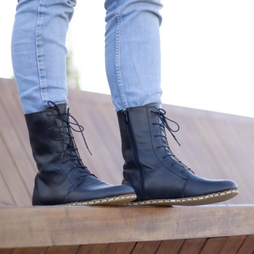 Barefoot Black Leather Boots Grounding Copper Rivets for Earthing - Image 3