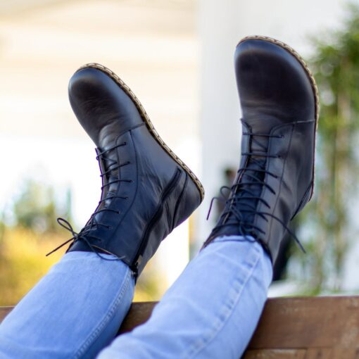 Barefoot Black Leather Boots Grounding Copper Rivets for Earthing - Image 4