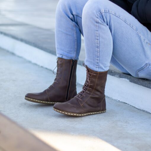 Earth Shoe Embrace the Barefoot Revolution with Our Handmade Brown Leather Boots - Image 4