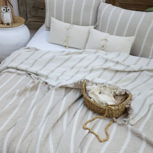 Cozy Haven Striped Gauze Cotton Blanket for Boho Chic Bedding and Sofa Decor - Image 2