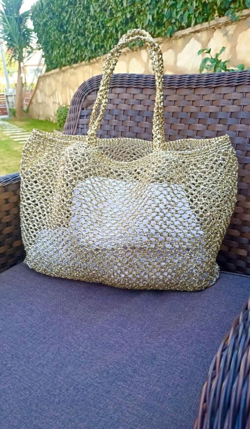 Shimmering Gold Raffia Tote The Perfect Beach Companion - Image 2