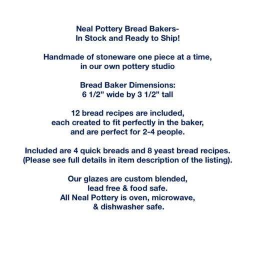 Artisan Bread Baker Blue Glaze Pottery Pot with 12 Recipes - Ready to Ship - Image 3