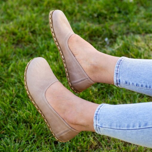 Beige Barefoot Bliss Embrace Comfort and Grounding with Crazy Vision's Leather Loafers - Image 2