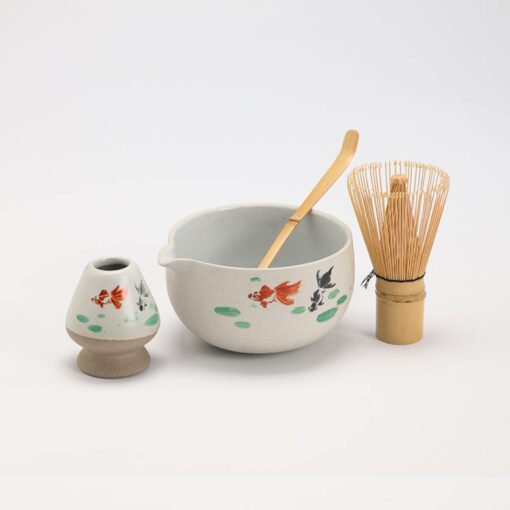 Hand-Painted Fish Ceramic Matcha Bowl with Bamboo Whisk and Chasen Holder Elevate Your Matcha Ritual - Image 3