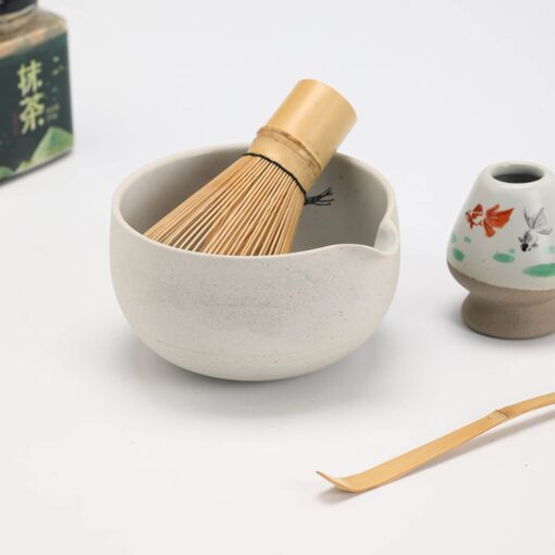 Hand-Painted Fish Ceramic Matcha Bowl with Bamboo Whisk and Chasen Holder Elevate Your Matcha Ritual - Image 5