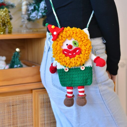 Handmade Crochet Clown Phone Bag A Quirky and Unique Gift for Her - Image 3