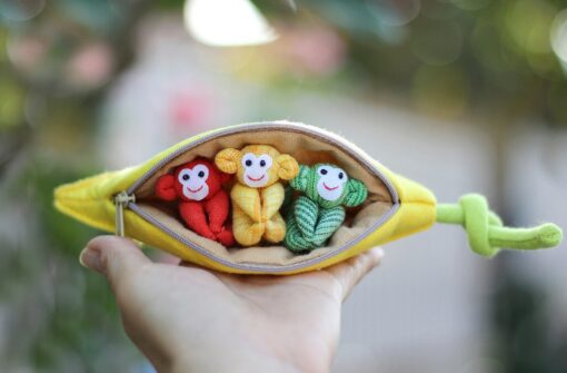 Adorable Trio of Monkeys in a Banana Zip Purse Handmade Organic Plush Toys for Home Decor or Children's Gifts - Image 6