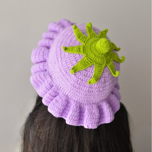 Enchanting Eggplant Elegance Matching Crochet Hat Set for You and Your Furry Friend - Image 5