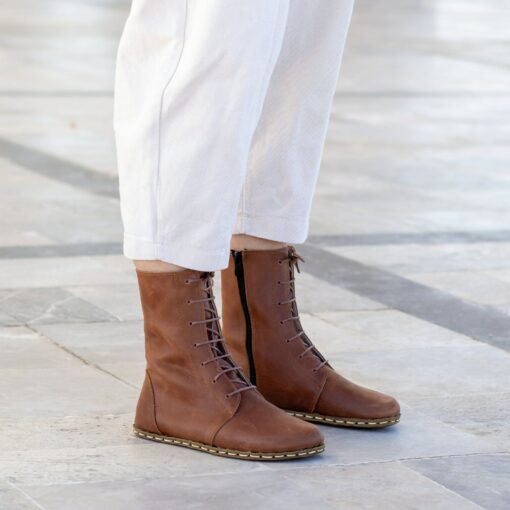 Earth Shoe Barefoot Boots | Grounding Copper Rivet | Crazy New Brown Leather Boots for Women - Image 4