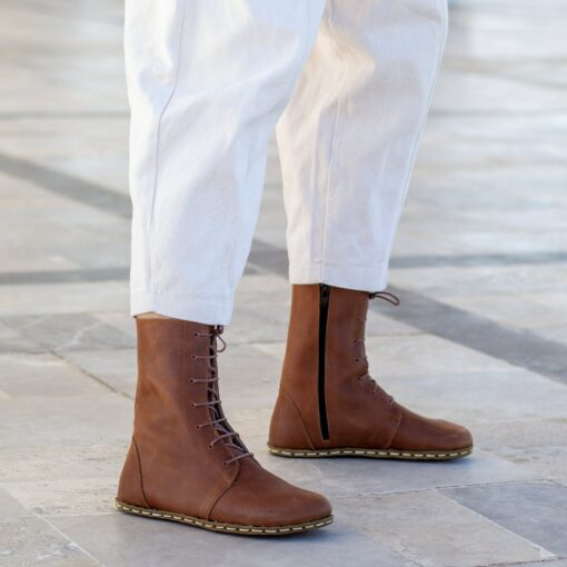Earth Shoe Barefoot Boots | Grounding Copper Rivet | Crazy New Brown Leather Boots for Women - Image 6