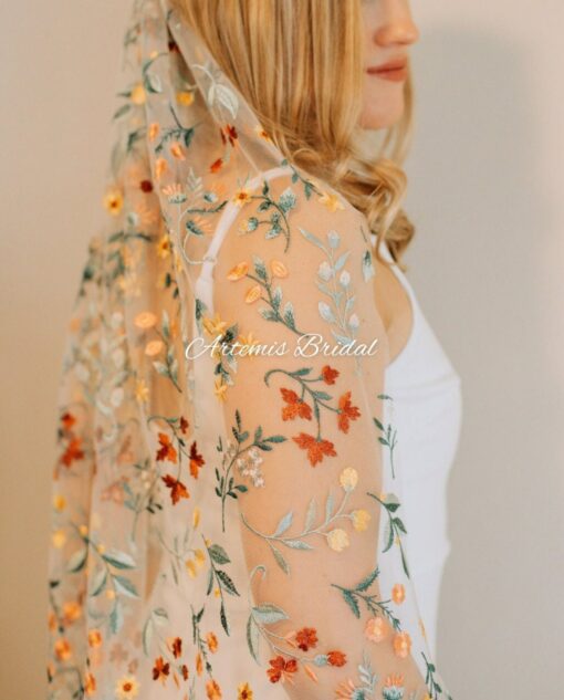 Ella Embroidered Veil of Enchanting Blooms, Adorning Your Bridal Vision - Image 2