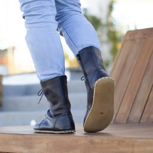 Barefoot Black Leather Boots Grounding Copper Rivets for Earthing - Image 5