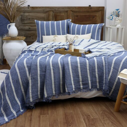 Cozy Haven Striped Gauze Cotton Blanket for Boho Chic Bedding and Sofa Decor - Image 3