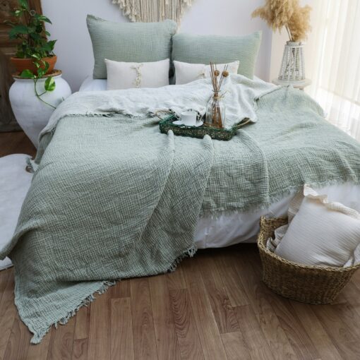 Organic Muslin Bed Cover OEKO-TEX Certified, Breathable & Cozy Throw Blanket for Queen/King Beds - Image 5
