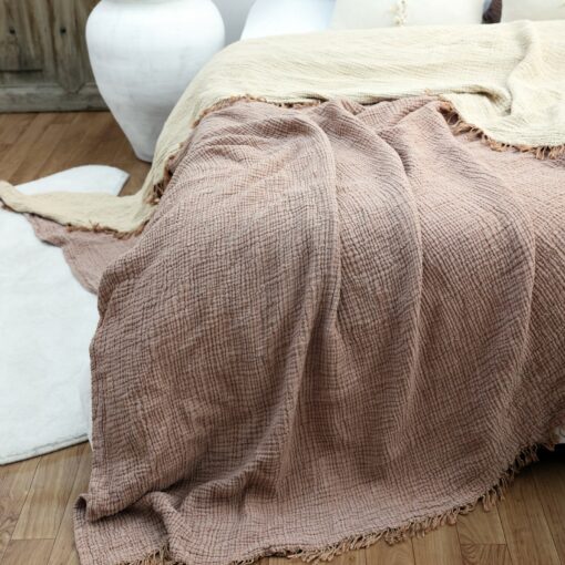 Organic Muslin Bed Cover OEKO-TEX Certified, Breathable & Cozy Throw Blanket for Queen/King Beds - Image 2