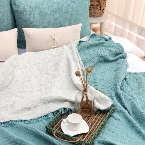 Organic Gauze Throw Blanket OEKO-TEX Certified, Breathable & Cozy for Queen/King Beds - Image 3
