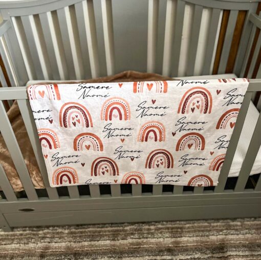 Personalized Rainbow and Heart Baby Blanket A Boho-Chic Keepsake for Your Little One - Image 3