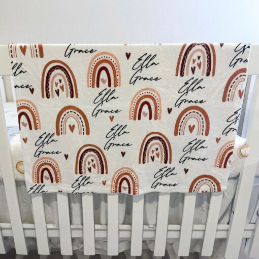 Personalized Rainbow and Heart Baby Blanket A Boho-Chic Keepsake for Your Little One - Image 2