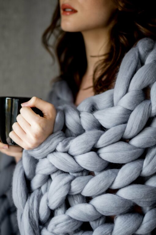 Organic Merino Wool Chunky Knit Blanket Luxurious Warmth, Anti-Allergic Comfort - Image 4