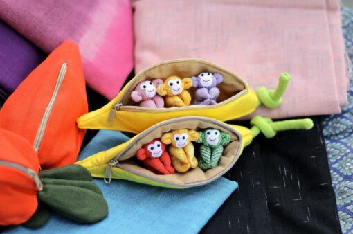 Adorable Trio of Monkeys in a Banana Zip Purse Handmade Organic Plush Toys for Home Decor or Children's Gifts - Image 5