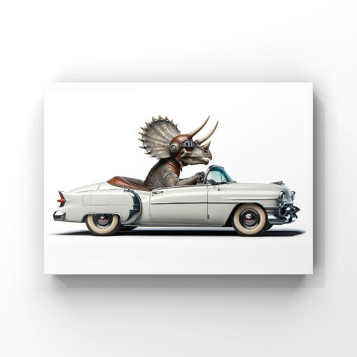 Tri-Ceratops Cruising in Style Vintage Cadillac Art Print for Dino Aficionados - Image 4