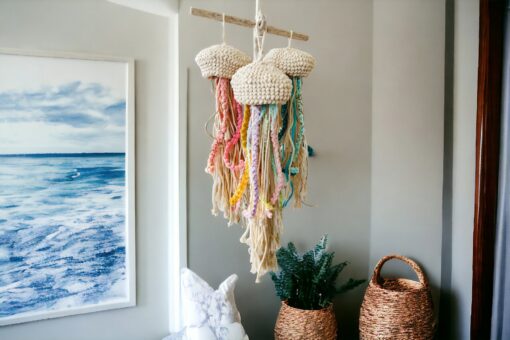 Coastal Serenity Macrame Jellyfish Wall Hanging for Nautical and Beachy Decor - Image 2