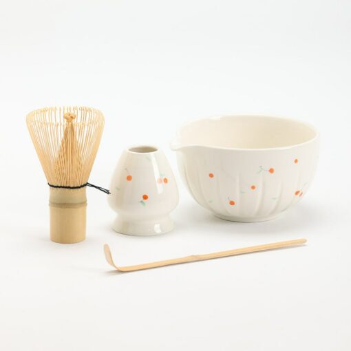 Exquisite Hand-Painted Cherry Ceramic Matcha Bowl Set A Journey into Tranquility - Image 2