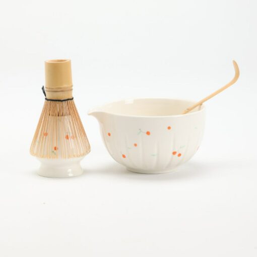 Exquisite Hand-Painted Cherry Ceramic Matcha Bowl Set A Journey into Tranquility - Image 3