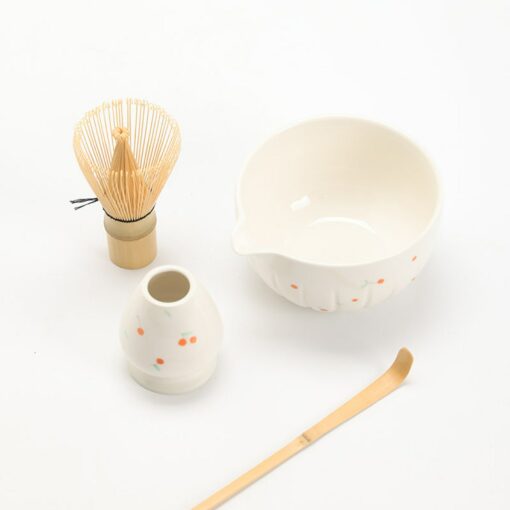 Exquisite Hand-Painted Cherry Ceramic Matcha Bowl Set A Journey into Tranquility - Image 5