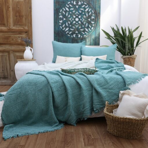 Organic Muslin Bed Cover OEKO-TEX Certified, Breathable & Cozy Throw Blanket for Queen/King Beds - Image 3