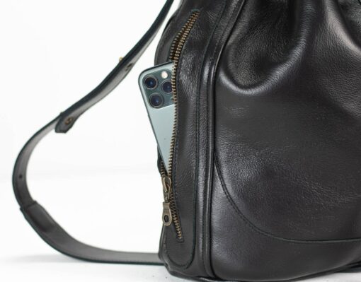 Danae The Ultimate Black Leather Drawstring Bucket Bag for Women - Image 2