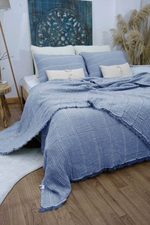 Organic Bohemian Striped Gauze Throw Blanket Breathable, Lightweight Comfort for All Sizes - Image 2