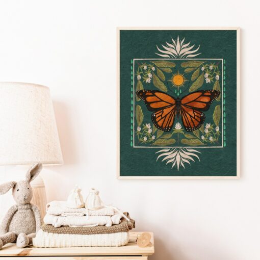 Boho Monarch Butterfly Art Vibrant Floral Folk Art and Butterfly Illustration, Native Milkweed and Sun Insect Wall Decor, Flora and Fauna Print - Image 4