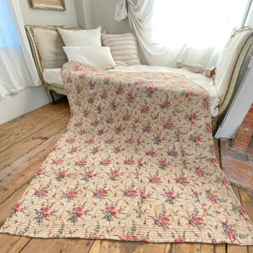 Antique French Chintz Quilt Handcrafted Elegance in Quilted Cotton - Image 2