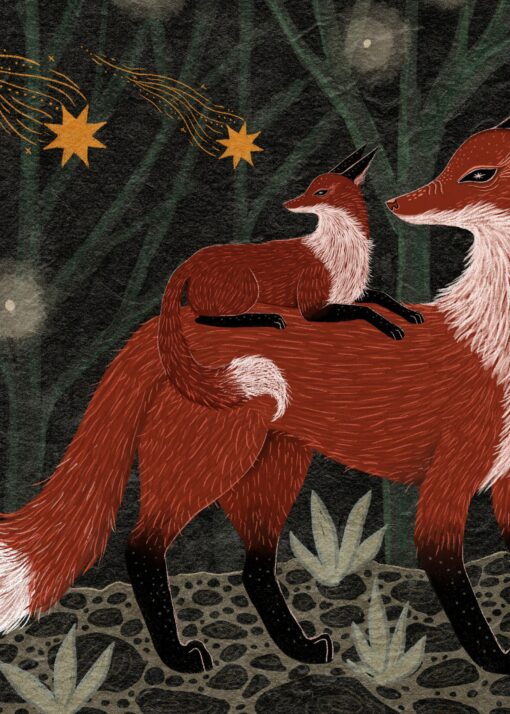 Celestial Solace Fox Mama and Baby's Cosmic Embrace in Nature's Embrace - Image 4