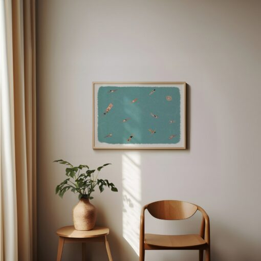 Tranquil Oasis Miniature Swimmers in a Serene Pool Art Print - Image 4