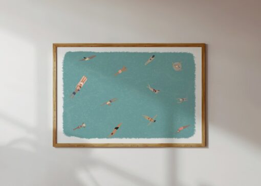 Tranquil Oasis Miniature Swimmers in a Serene Pool Art Print - Image 2