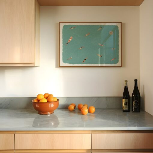 Tranquil Oasis Miniature Swimmers in a Serene Pool Art Print - Image 3