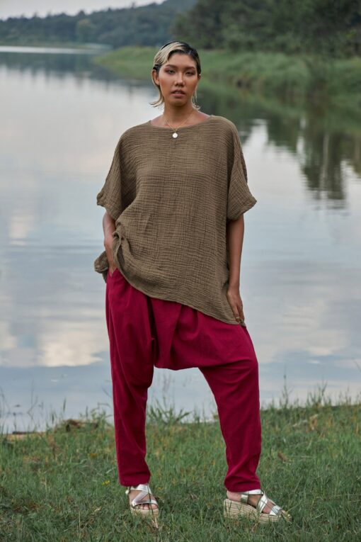 NO.246 Women's Minimalist Loose Kaftan Top Effortless Comfort in Natural Fibers - Image 4
