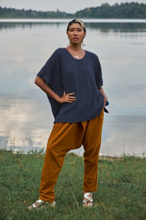 NO.246 Women's Minimalist Loose Kaftan Top Effortless Comfort in Natural Fibers - Image 5