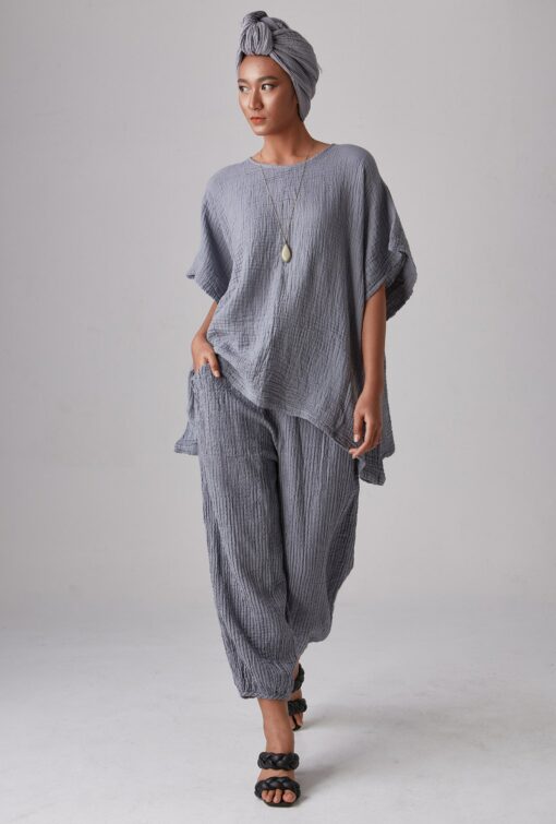 NO.246 Women's Minimalist Loose Kaftan Top Effortless Comfort in Natural Fibers - Image 6