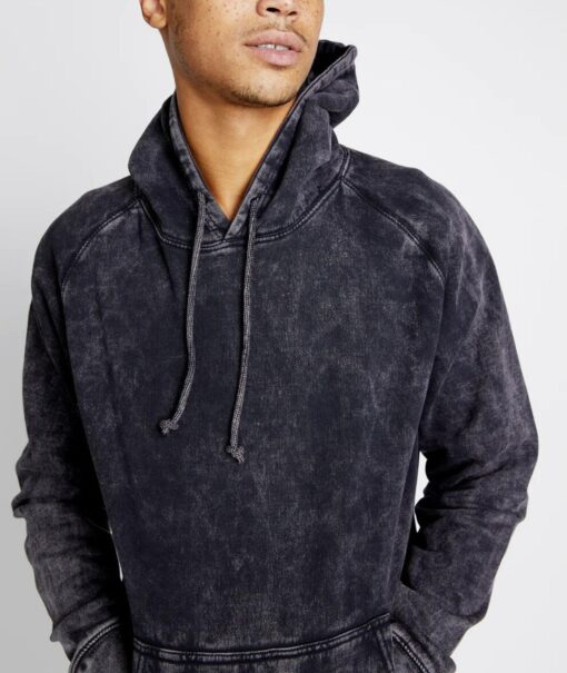 Vintage Cloud Black Raglan Hooded Sweatshirt Mineral Wash, Acid Wash, Distressed, College Style, Casual Wear - Image 3
